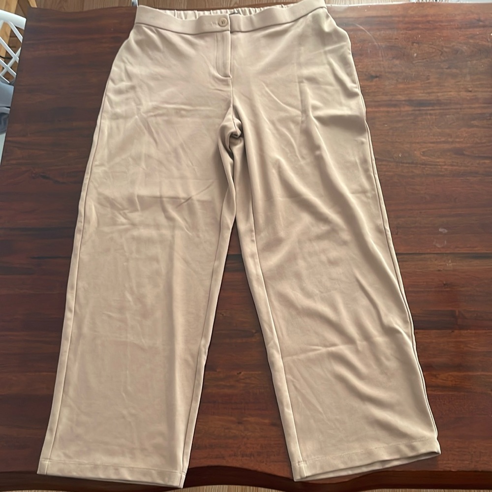 Eileen Fisher Flex Ponte Straight Pant Tan Stretch Jersey Knit Tencel